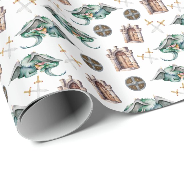 Papier Cadeau Papier d'enveloppement de dragons de couchage (Coin rond)