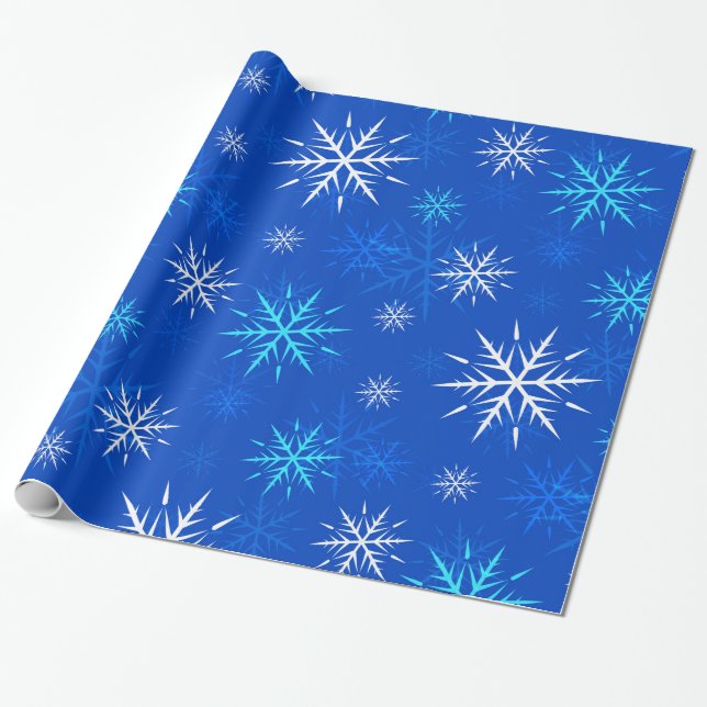 Papier Cadeau Papier d'enveloppement de flocons de neige bleu gi (Déroulé)