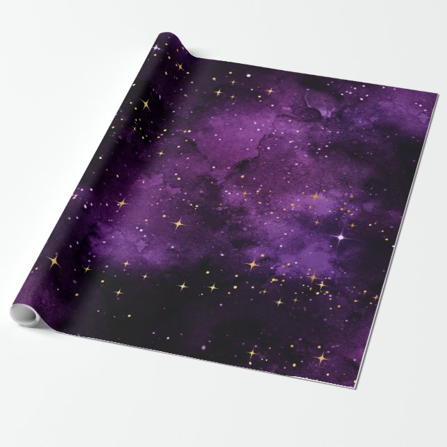 Papier Cadeau Papier d'enveloppement de galaxie violet (Déroulé)