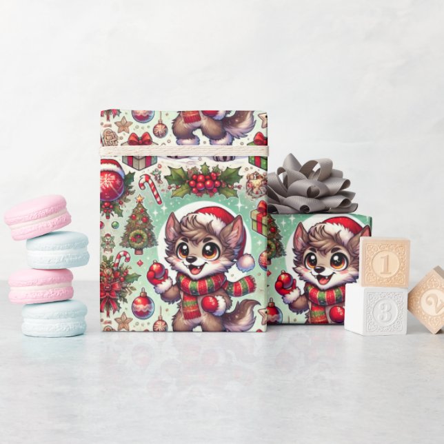 Papier Cadeau Papier d'enveloppement de loup festif (Baby Shower)