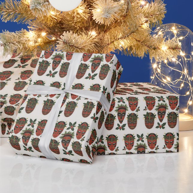 Papier Cadeau Papier d'enveloppement de masques tribaux de fête (Vacances)