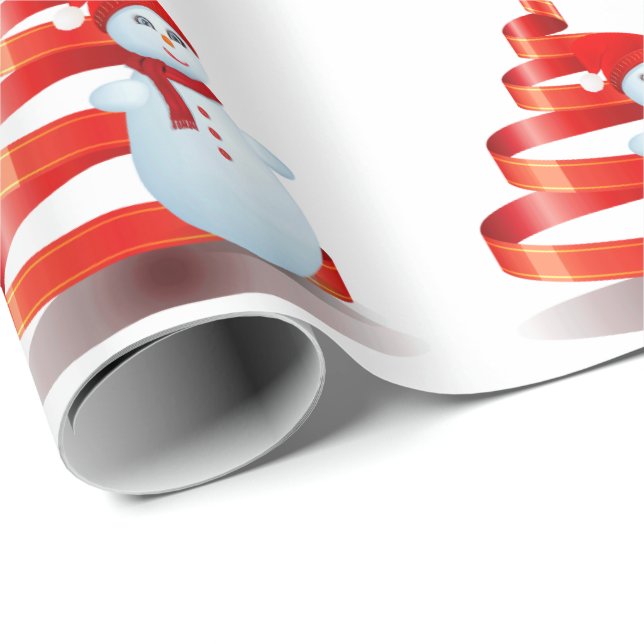 Papier Cadeau Papier d'enveloppement de matte de Noël Snowman (Coin rond)