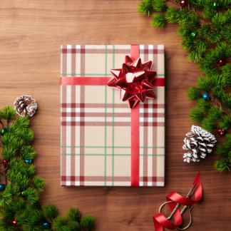 Papier Cadeau Papier d'enveloppement de Noël beige, rouge et ver