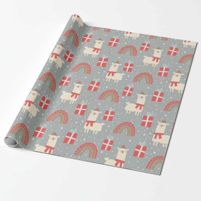 Papier Cadeau Papier d'enveloppement de Noël Llama amusant (Déroulé)