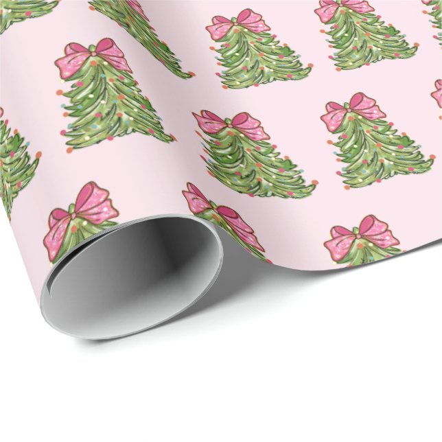 Papier Cadeau Papier d'enveloppement de sapin de Noël rose Coque (Coin rond)
