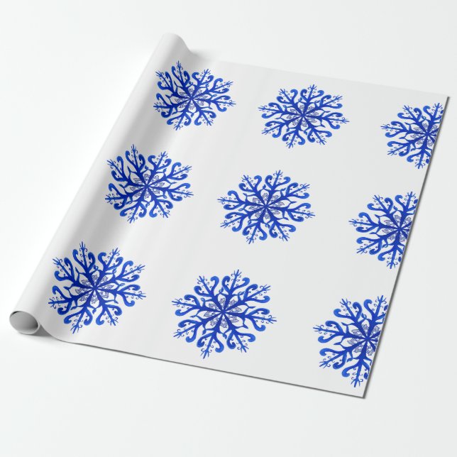 Papier Cadeau Papier d'enveloppement des flocons bleus (Déroulé)