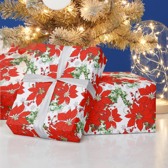 Papier Cadeau Papier d'enveloppement des Poinsettias rouges de N (Vacances)