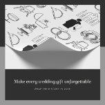 Papier Cadeau Papier d'enveloppement d'icônes du jour de mariage<br><div class="desc">Faites chaque cadeau mariage, fiançailles ou anniversaire encore plus spécial avec ce papier d'emballage romantique. L'élégant design en noir et blanc présente une collection d'icônes mariages charmantes dessinées à la main, de la voiture mariage aux anneaux et au gâteau mariage, qui racontent toutes une belle histoire d'amour. Cette enveloppe cadeau...</div>
