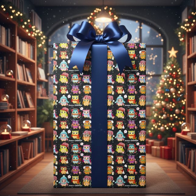 Papier Cadeau Papier d'enveloppement Festive & Fun Père Noël Owl (Festive & Fun Santa Owl Wrapping Paper)