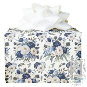 Papier Cadeau Papier d'enveloppement floral bleu aquarelle