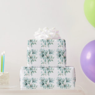 Papier Cadeau Papier d'enveloppement floral turquoise clair