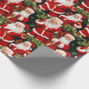 Papier Cadeau Papier d'enveloppement Holly Jolly Retro Santas