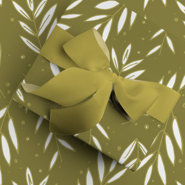 Papier Cadeau Papier d'enveloppement Motif des sources vertes (Green botanical sprigs gift wrapping paper.)