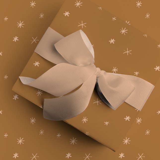 Papier Cadeau Papier d'enveloppement Motif Golden Star (Brown wrapping paper with blush pink stars festive gift wrap.)