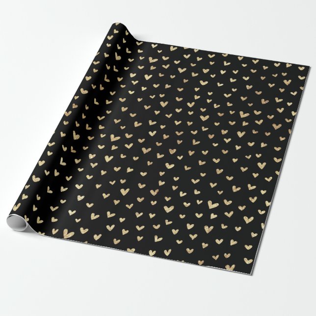 Papier Cadeau Papier d'enveloppement Motif Romantique Black Gold (Déroulé)