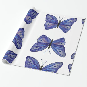 Papier Cadeau Papier d'enveloppement papillon bleu, 30 po x 6 pi