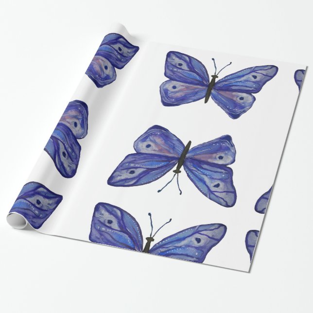 Papier Cadeau Papier d'enveloppement papillon bleu, 30 po x 6 pi (Déroulé)