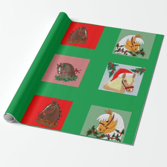 Papier Cadeau Papier d'enveloppement pour chevaux de Noël (Déroulé)
