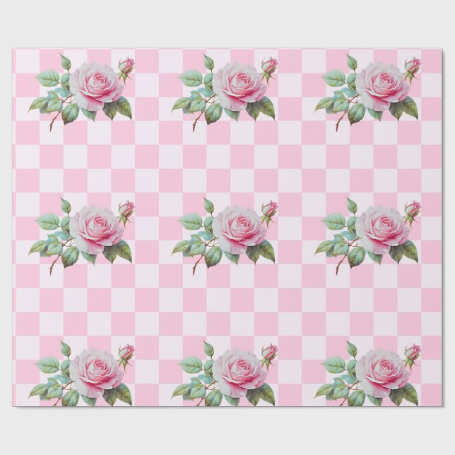 Papier Cadeau Papier d'enveloppement rose en fleurs roses (Plat)