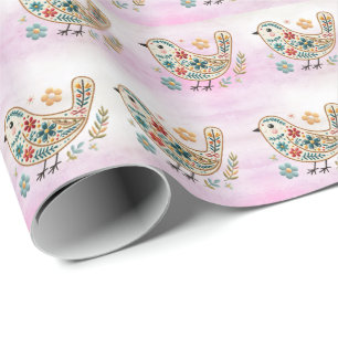 Papier Cadeau Papier d'enveloppement rose fleuri Little Bird