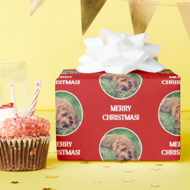 Papier Cadeau Papier d'enveloppement rouge Doodle doré (Fête d'anniversaire)