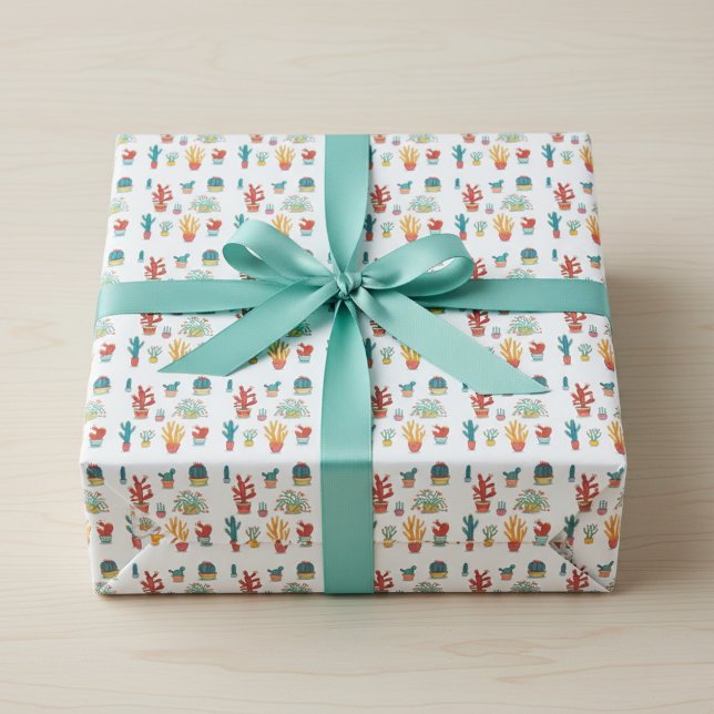 Papier Cadeau Papier d'enveloppement succulent et cactus vibrant (Vibrant Succulent and Cactus Wrapping Paper)