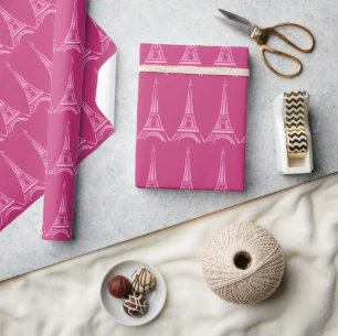 Papier Cadeau Papier d'enveloppement Tour Eiffel rose chaud Pari