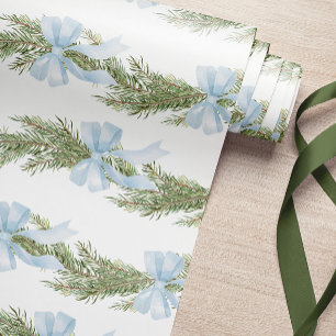 Papier Cadeau Papier d'enveloppement vert d'hiver de la Bow bleu