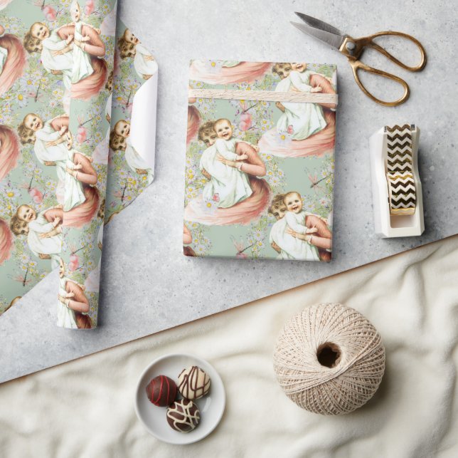 Papier Cadeau Papier d'enveloppement Vintage bébé bleu (Artisanat)