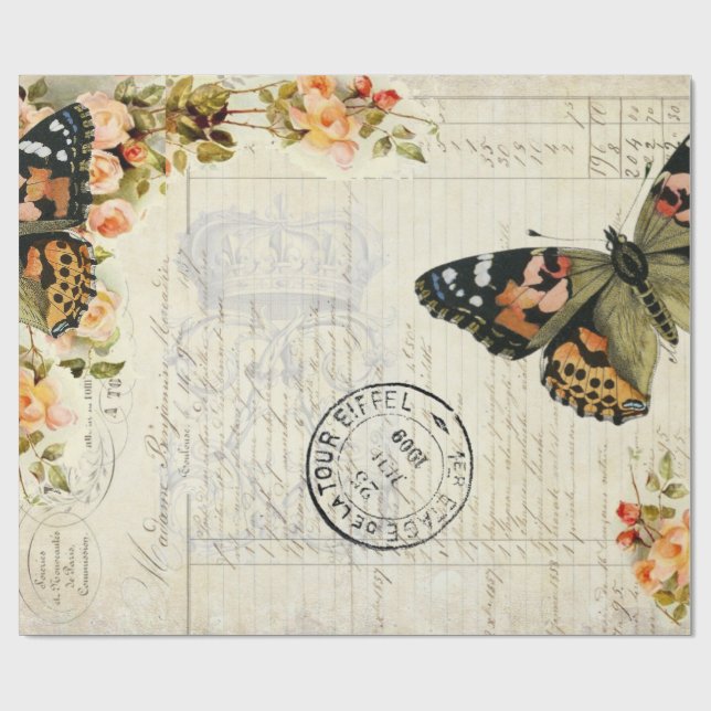 Papier Cadeau Papier des éphémères 60lb Decoupage de papillon (Plat)