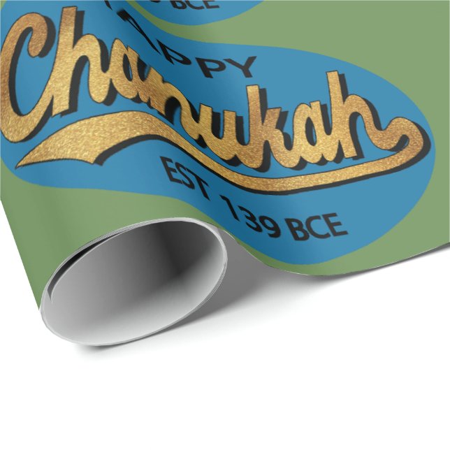 Papier Cadeau Papier Hanoukka "Retro Happy Chanukah" (Coin rond)
