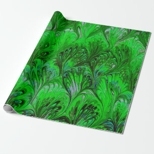 PAPIER CADEAU PAPIER MARBÉ, MOTIF ABSTRAIT VERT PEACOCK