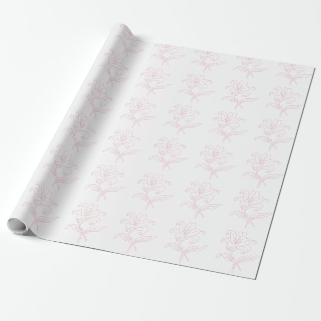 Papier Cadeau Papier Mariage Fleur de Lys Rose Délicat en Ligne (Déroulé)