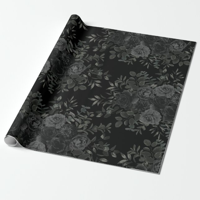 Papier Cadeau Papier Mariage gothique Rose blanc et noir (Déroulé)