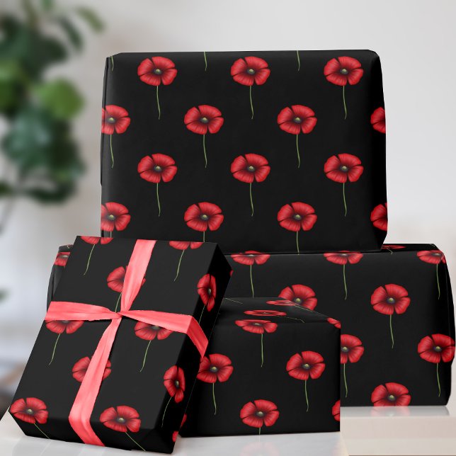 Papier Cadeau Papier Motif à fleurs noir et rouge (A pretty poppy patterned wrapping paper just for you)
