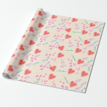 Papier motif beige coeur rouge