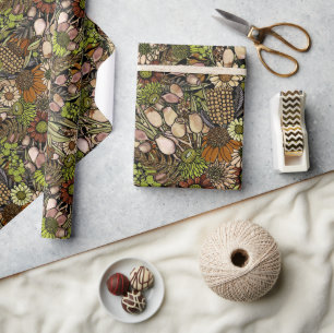 Papier Cadeau Papier Motif de jardin Fleur sauvage vert