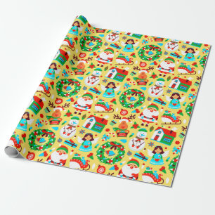 Papier Cadeau Papier Motif de Noël Jaune mignon