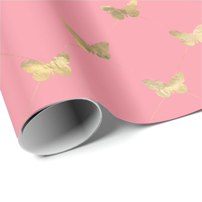 Papier Cadeau Papier Motif d'enveloppement pour papillon rose (Coin rond)