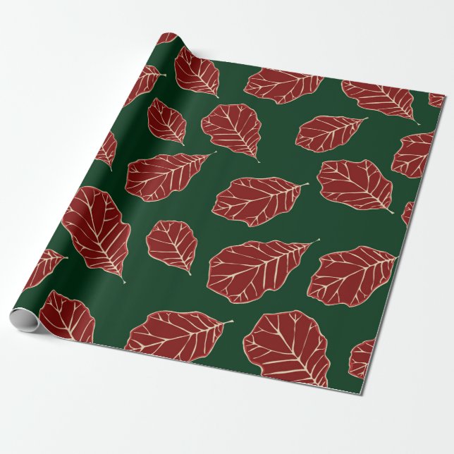 Papier Cadeau Papier Motif Feuille en chêne contemporain (Déroulé)