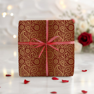 Papier Cadeau Papier Motif rouge & or Paisley