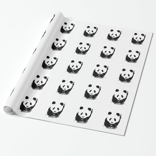 Papier Cadeau Papier noir blanc Pop Art Panda (Déroulé)