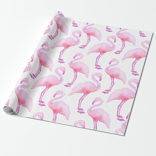 Papier Cadeau Papier papier Tissu Flamant rose d'aquarelle rose (Déroulé)