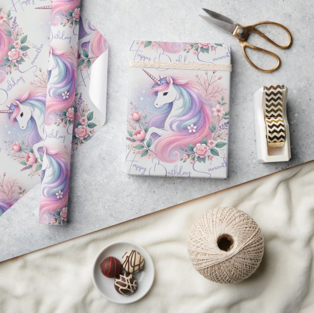 Papier Cadeau Papier Pastel Floral & Unicorn (Artisanat)