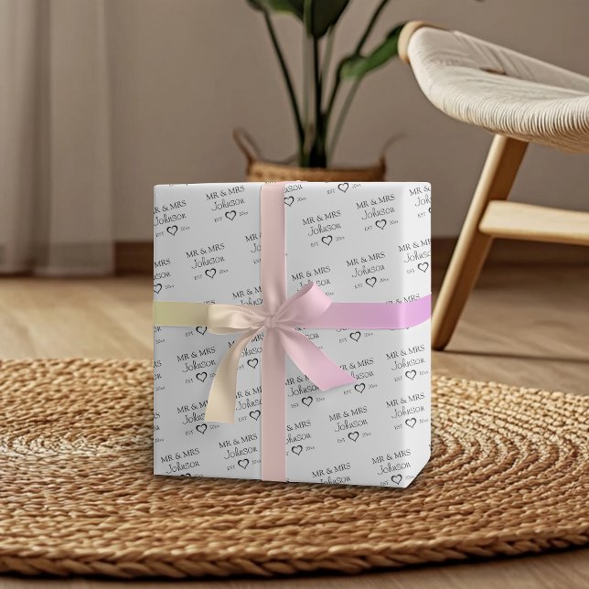 Papier Cadeau Papier personnalisé pour l'anniversaire de mariage (Customized Mr & Mrs Couples Anniversary Wrapping Paper)