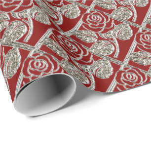 Papier Cadeau Papier Rose-03-Rouge à enveloppement argent-cadeau