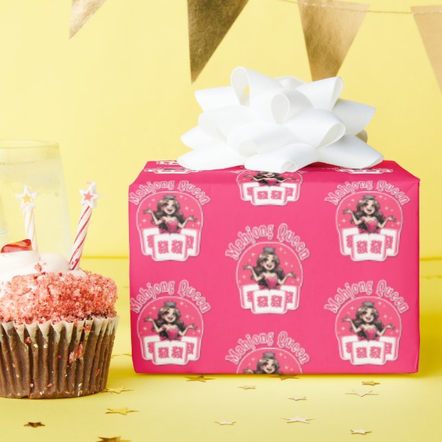 Papier Cadeau Papier rose Mahjong Queen enveloppant (Fête d'anniversaire)