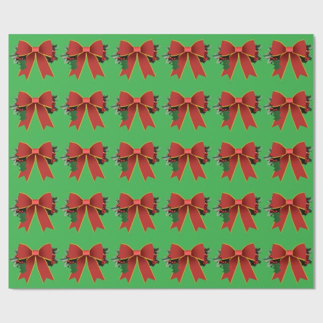 Papier Cadeau Papier rouge à enveloppement vert Bow de Noël (Plat)