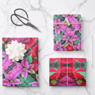 Papier cadeau Papier rouge/rose Poinsettias