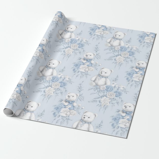 Papier Cadeau Papier toilette français à motif floral et ours (Déroulé)